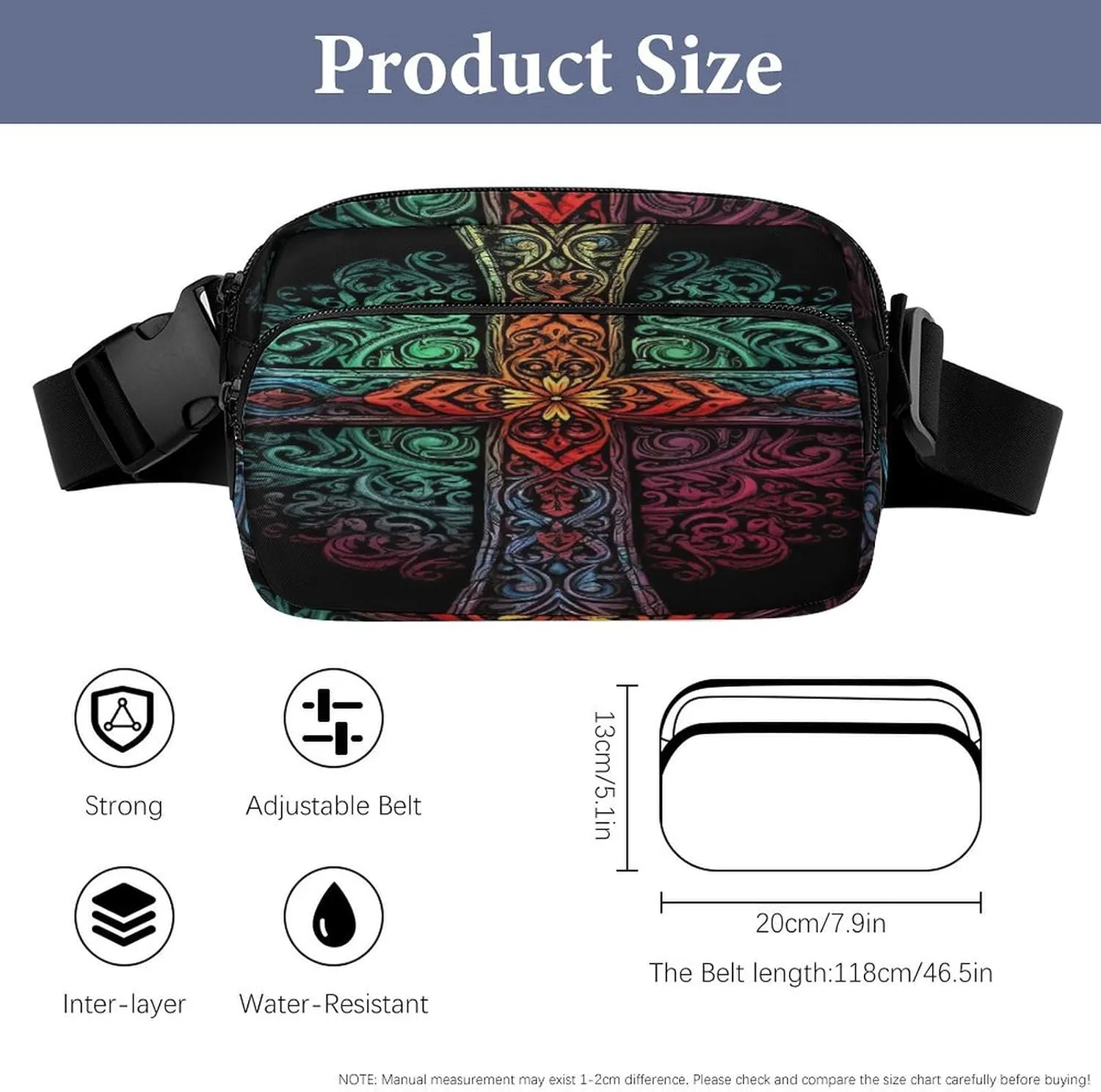 Large Waist Packs with Adjustable Strap,Pattern of Shapes CrossBody Fanny Pack Casual Bag for Travel Sports Running Hiking