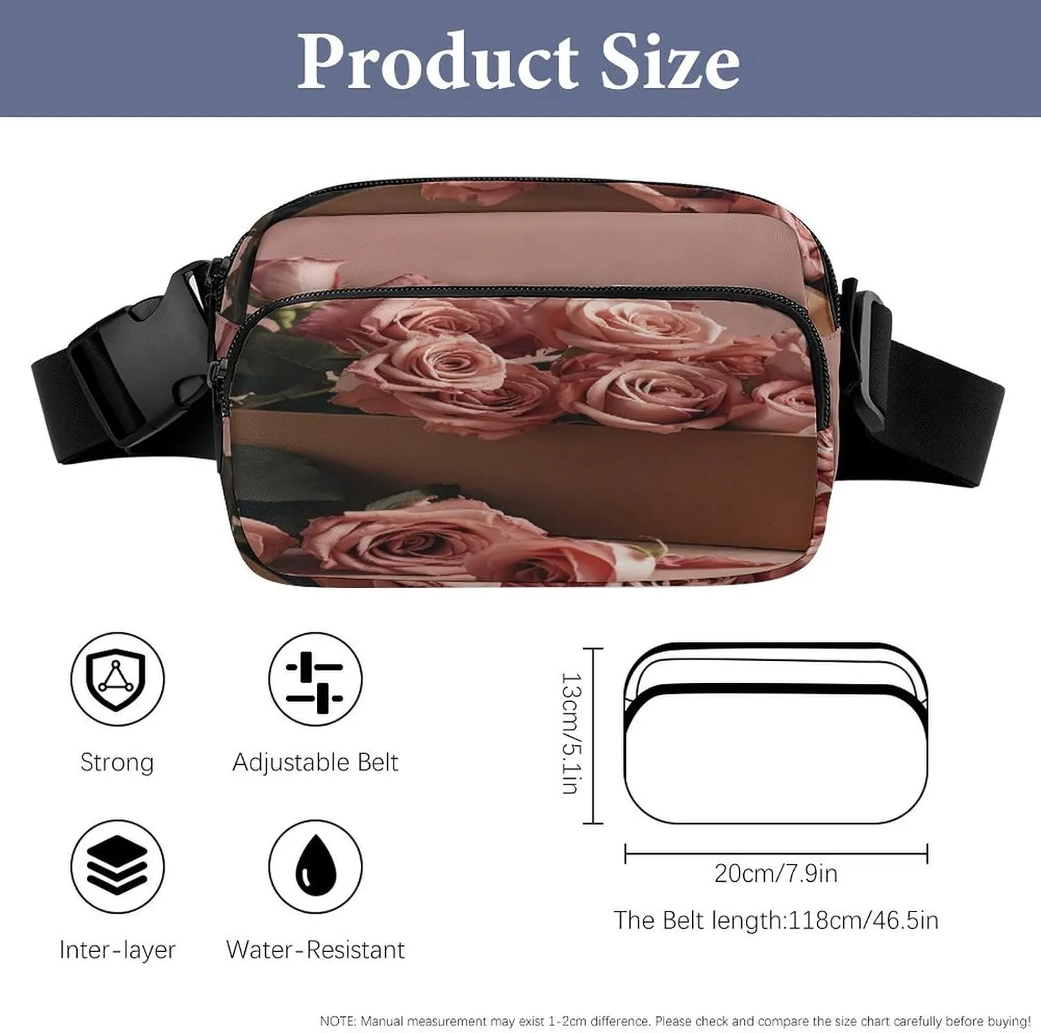 Large Waist Packs with Adjustable Strap,Roses in Box CrossBody Fanny Pack Casual Bag for Travel Sports Running Hiking