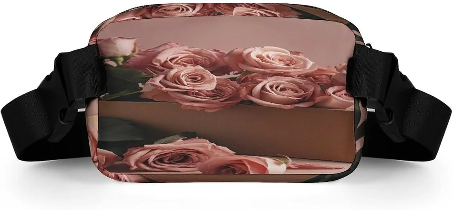 Large Waist Packs with Adjustable Strap,Roses in Box CrossBody Fanny Pack Casual Bag for Travel Sports Running Hiking