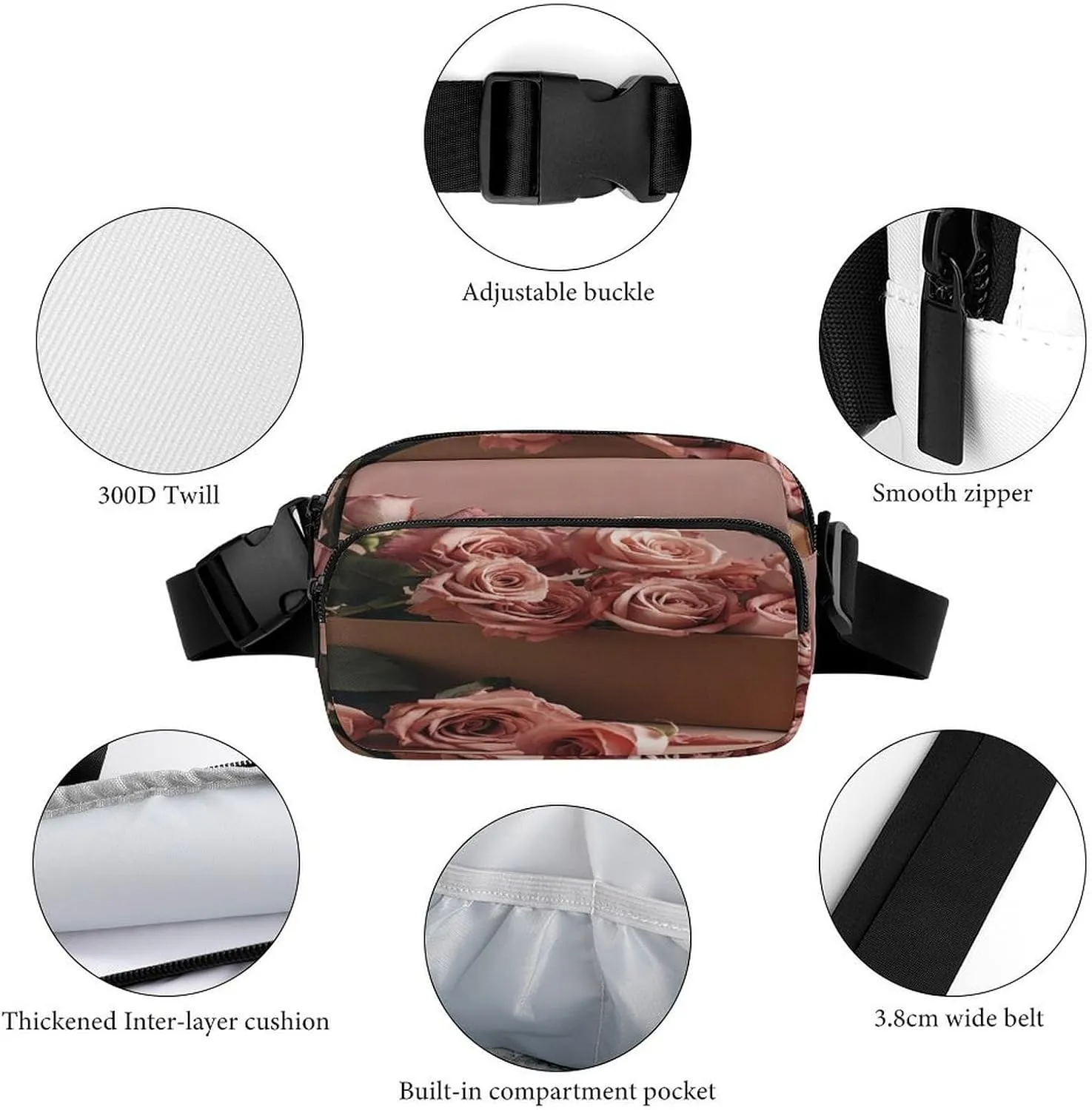 Large Waist Packs with Adjustable Strap,Roses in Box CrossBody Fanny Pack Casual Bag for Travel Sports Running Hiking