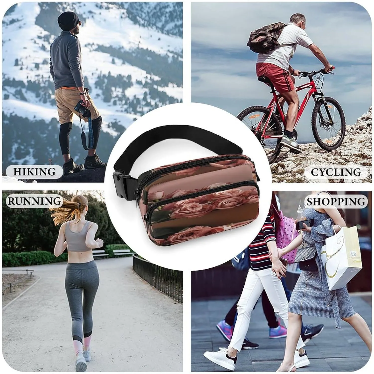 Large Waist Packs with Adjustable Strap,Roses in Box CrossBody Fanny Pack Casual Bag for Travel Sports Running Hiking