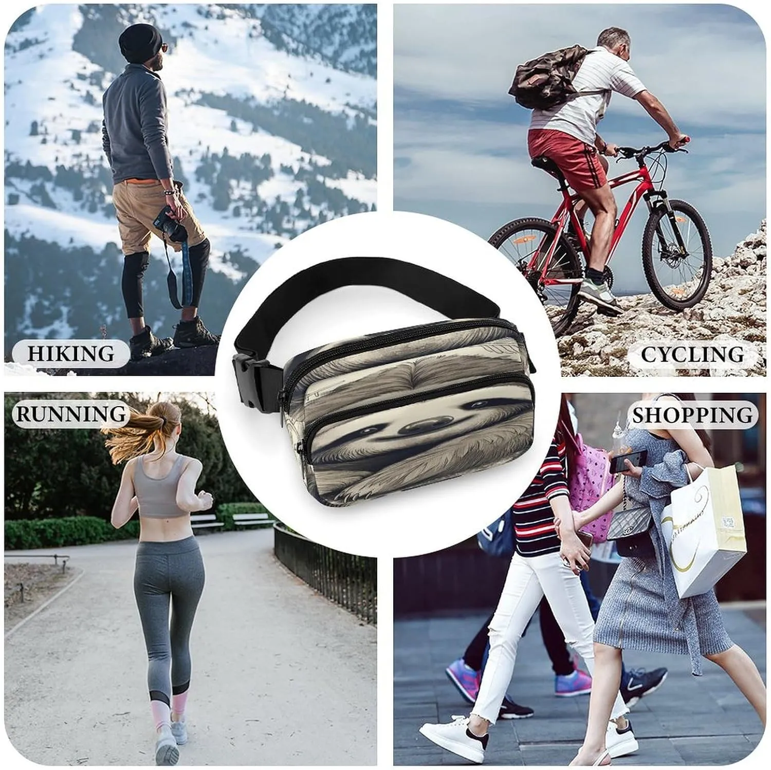 Large Waist Packs with Adjustable Strap,Sloth My Spirit Animal CrossBody Fanny Pack Casual Bag for Travel Sports Running Hiking