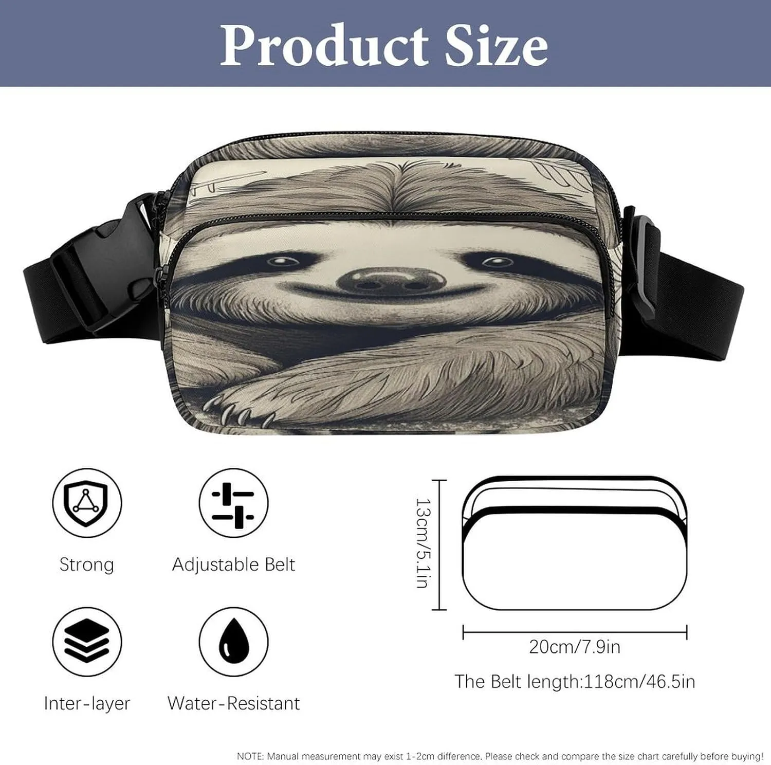 Large Waist Packs with Adjustable Strap,Sloth My Spirit Animal CrossBody Fanny Pack Casual Bag for Travel Sports Running Hiking