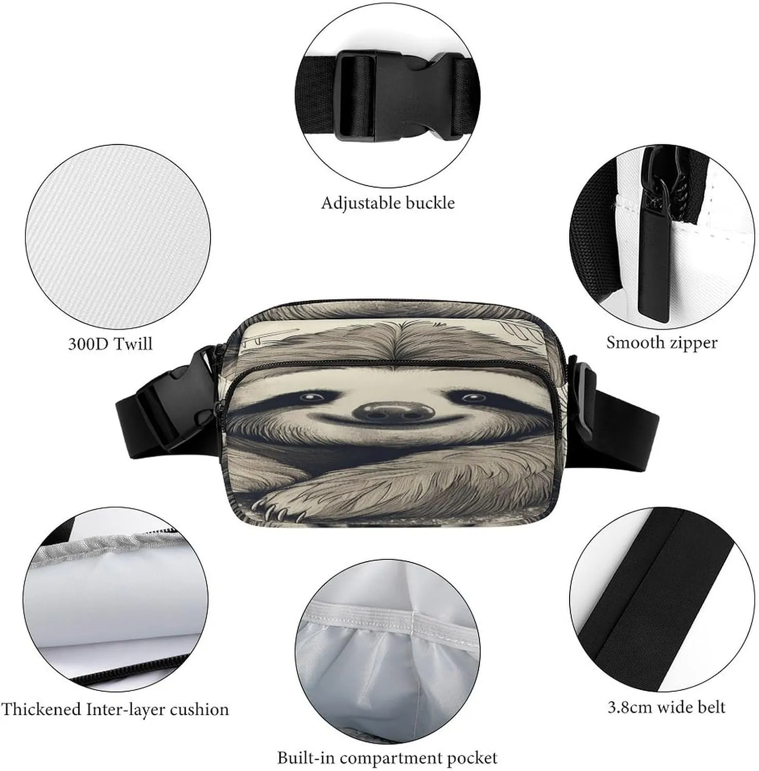 Large Waist Packs with Adjustable Strap,Sloth My Spirit Animal CrossBody Fanny Pack Casual Bag for Travel Sports Running Hiking