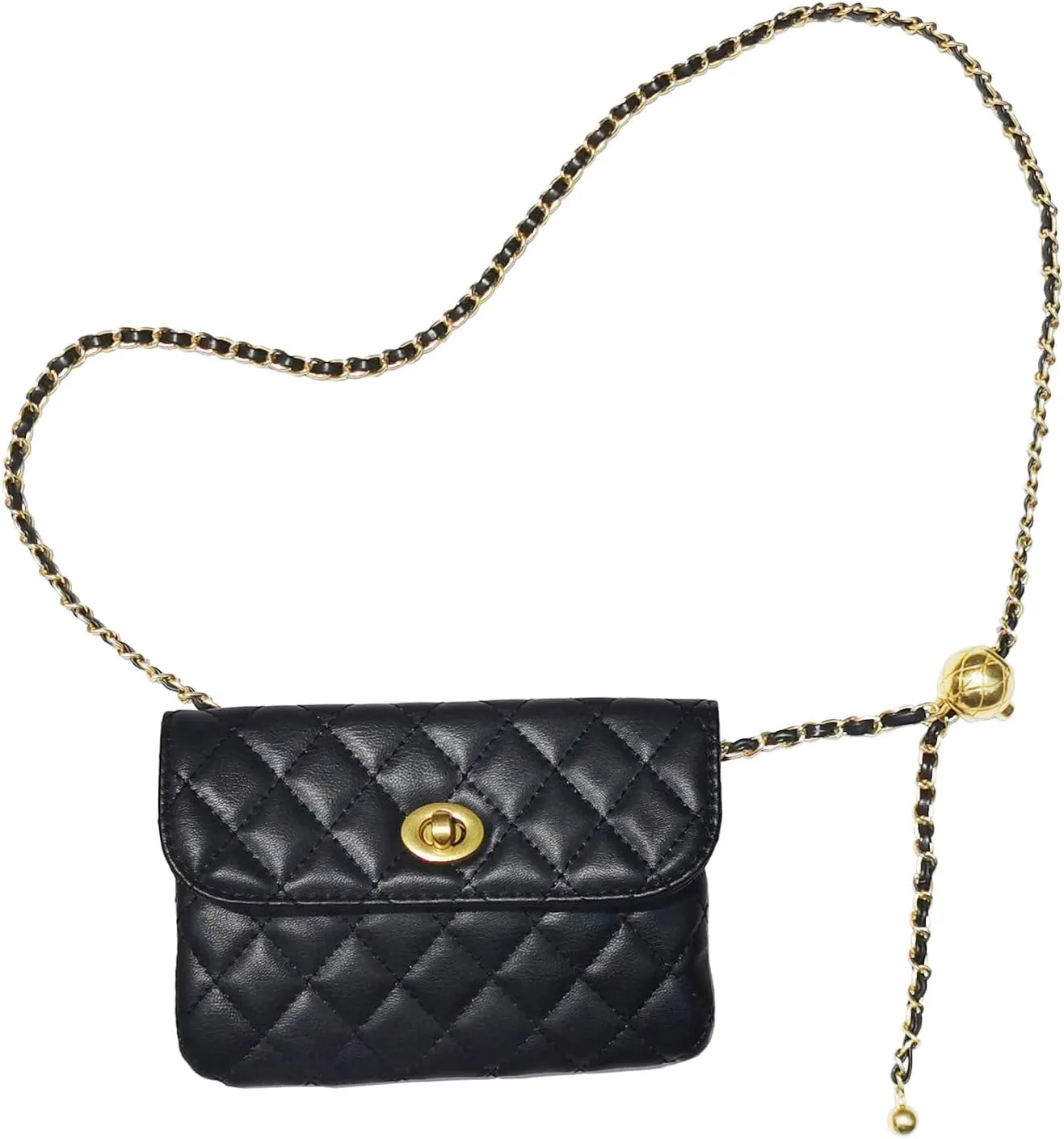 Larswon Chain Belt Bag for Women, Synthetic Leather Belt Purse Chain Purse Mini Belt Bag Goth Fanny Pack