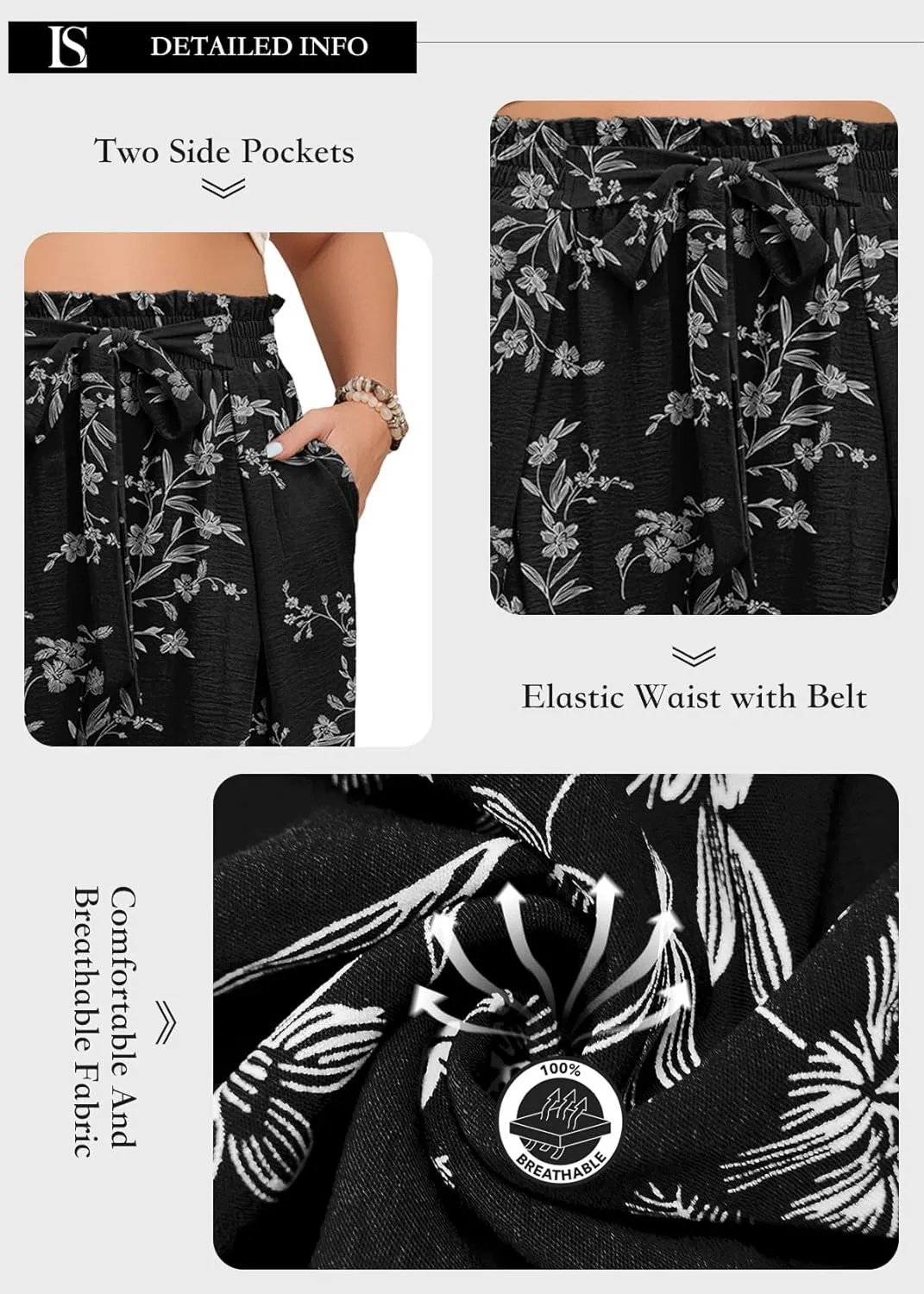 Lastshe Women's Plus Size Pants Wide Leg Work Casual Palazzo Pants Elastic High Waisted Dressy Trousers with Pockets