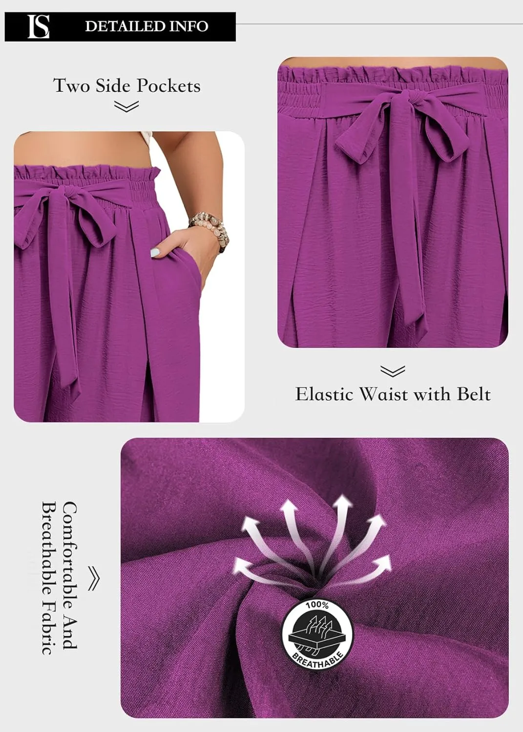Lastshe Women's Plus Size Pants Wide Leg Work Casual Palazzo Pants Elastic High Waisted Dressy Trousers with Pockets