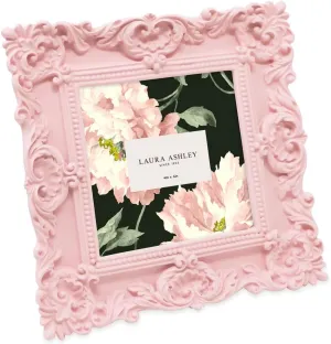 Laura Ashley 4x4 Pink Ornate Textured Hand-Crafted Resin Picture Frame with Easel & Hook for Tabletop & Wall Display, Decorative Floral Design Home Décor, Photo Gallery, Art, More (4x4, Pink)