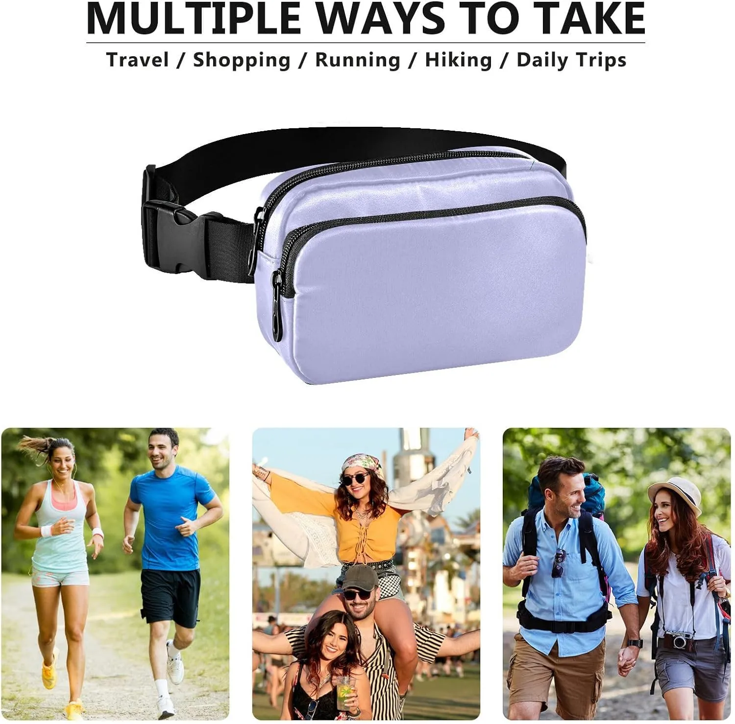 Lavender Blue Belt Bag Fashion Waist Packs Lightweight Crossbody Bags with Adjustable Strap
