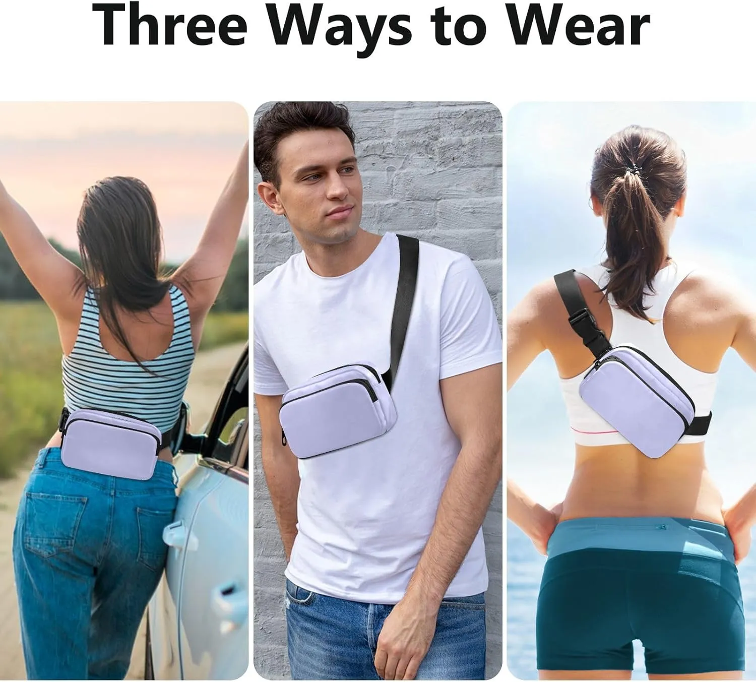 Lavender Blue Belt Bag Fashion Waist Packs Lightweight Crossbody Bags with Adjustable Strap