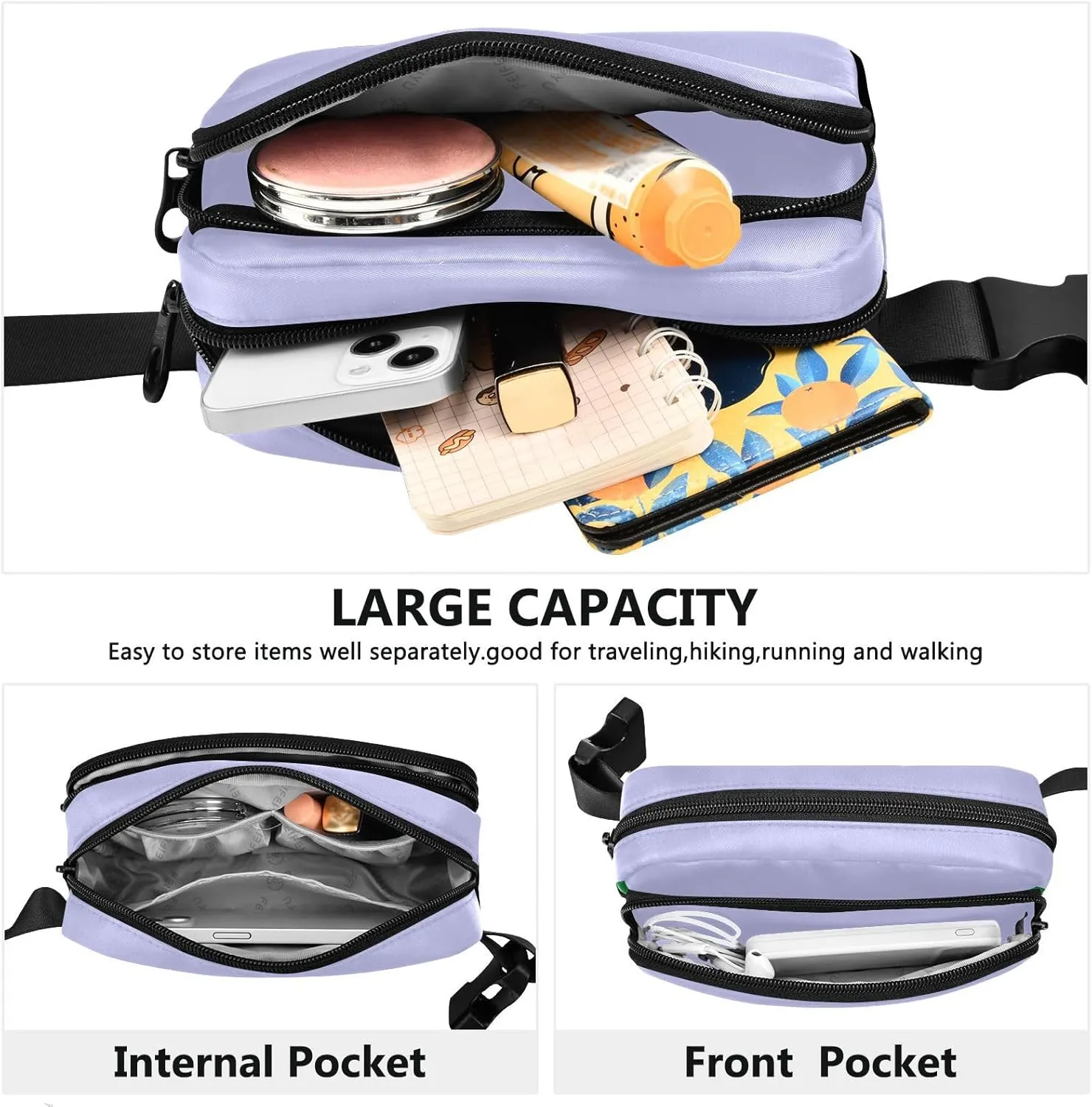 Lavender Blue Belt Bag Fashion Waist Packs Lightweight Crossbody Bags with Adjustable Strap