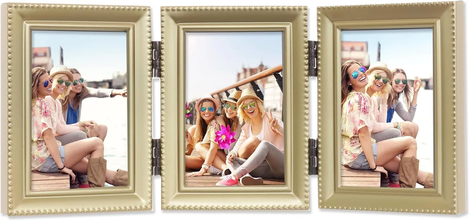 Lawrence Frames Bead Border Design, 2.5x3.5 Triple, Satin Gold.