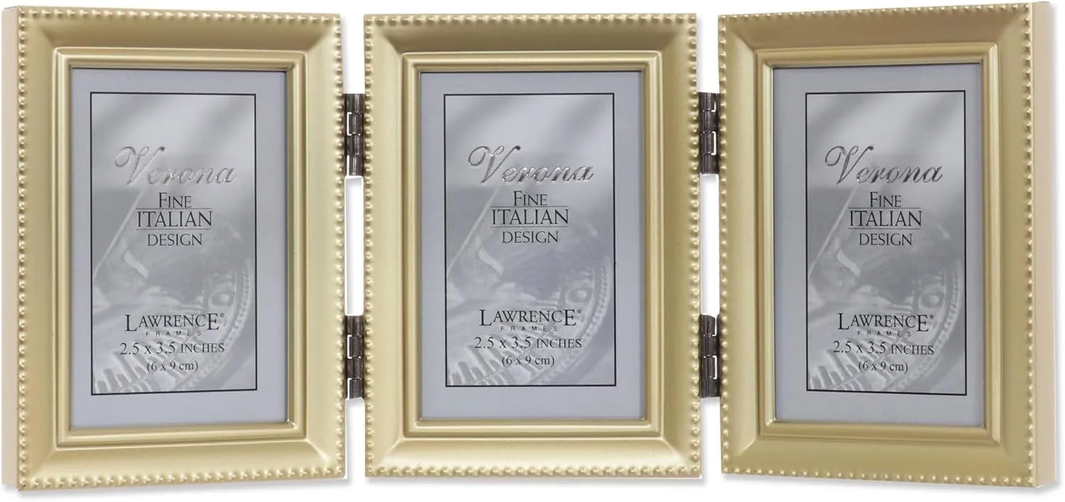 Lawrence Frames Bead Border Design, 2.5x3.5 Triple, Satin Gold.