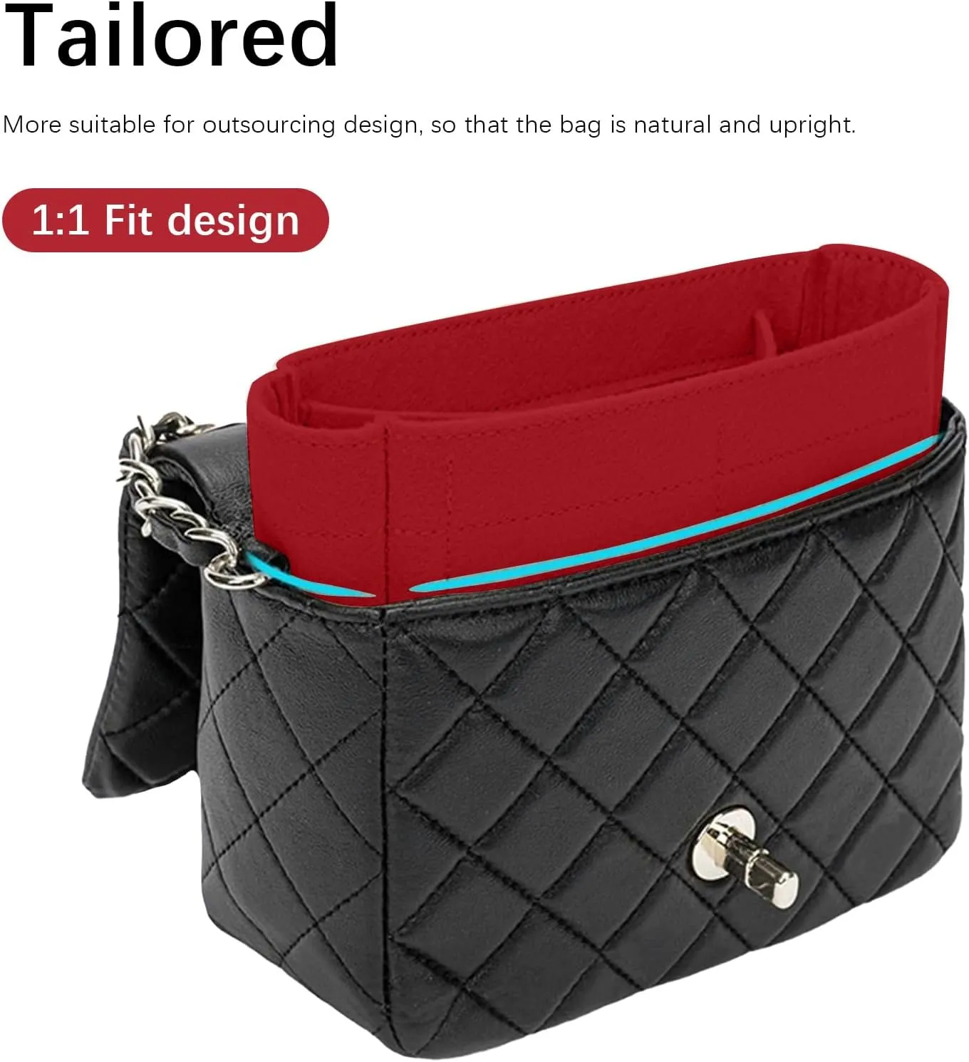 Lckaey Bag Organizer for Chanel bag Classic Flap cf jumbo bag Purse Insert - Handbag Felt Insert Y069red-mini
