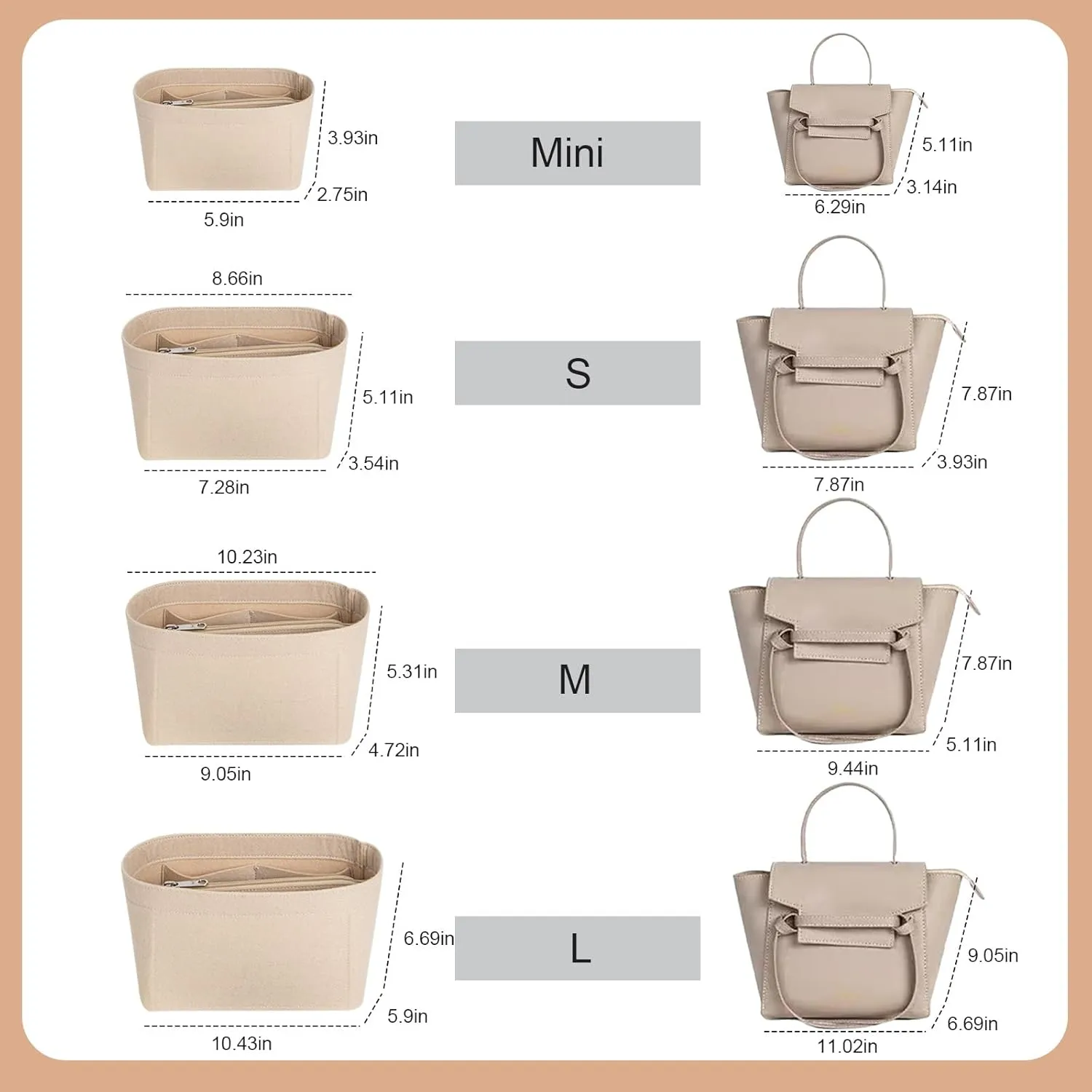 Lckaey Purse Organizer for Celine Bags, Nano Luggage Organizer, Beige-Mini