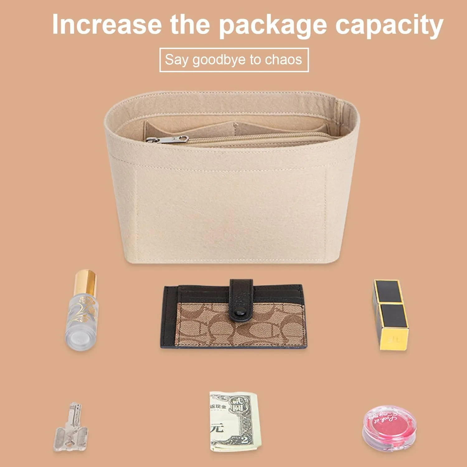 Lckaey Purse Organizer for Celine Bags, Nano Luggage Organizer, Beige-Mini