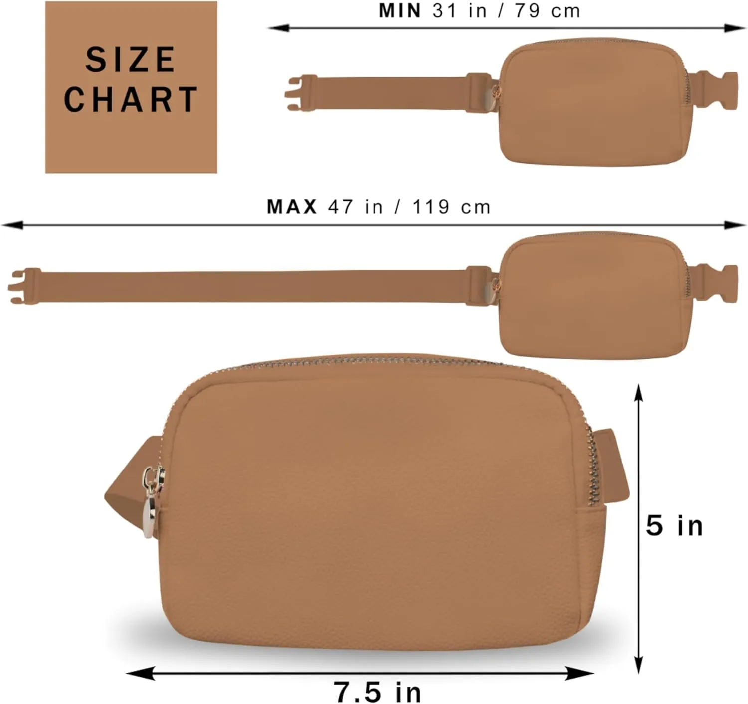 Leather Belt Bag for Women Large Crossbody Fanny Pack Stylish Everywhere Waist Bag with Adjustable Strap Brown