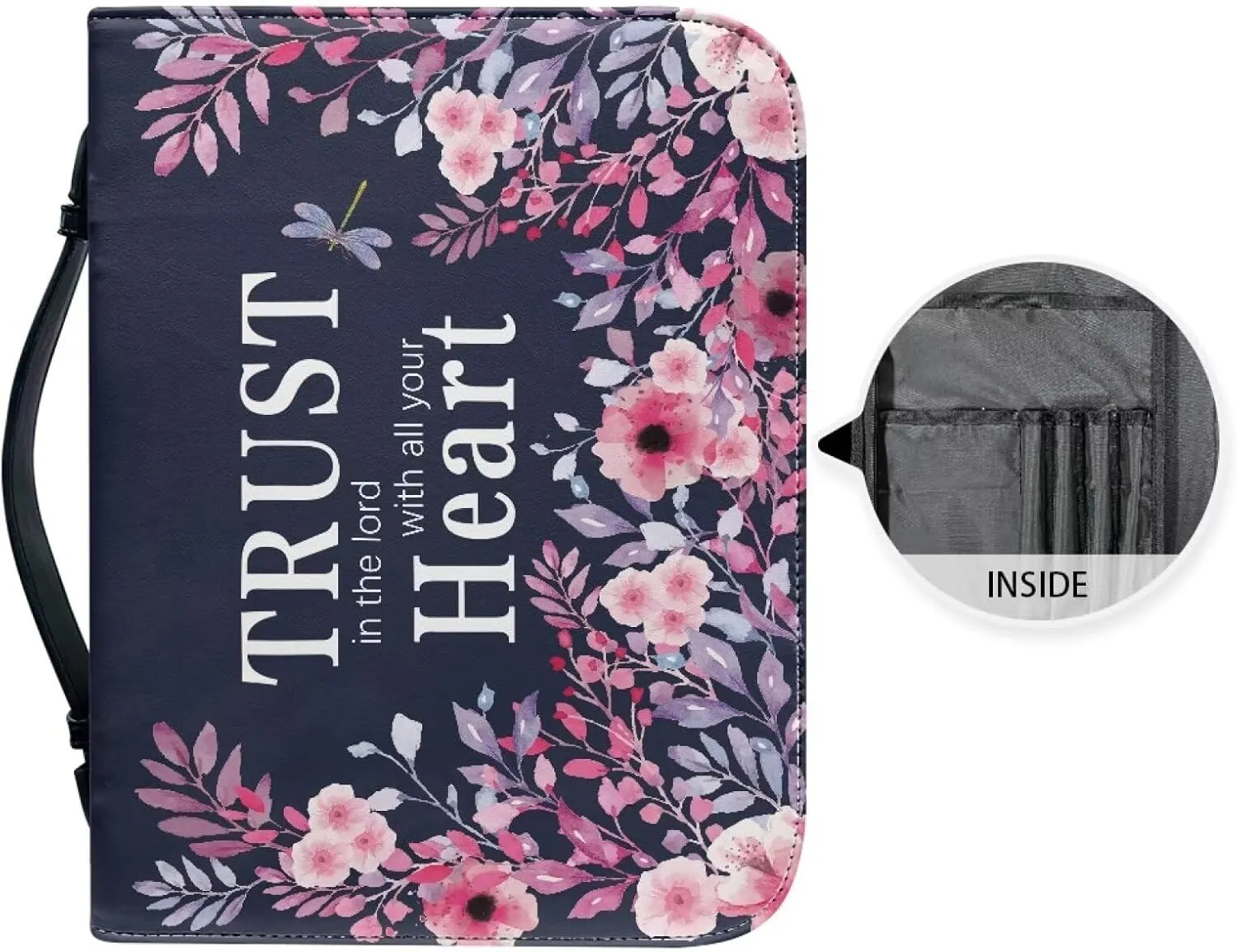 Leather Bible Covers for Women Aesthetic Floral Bible Quotes Bible Carrying Case with Handle