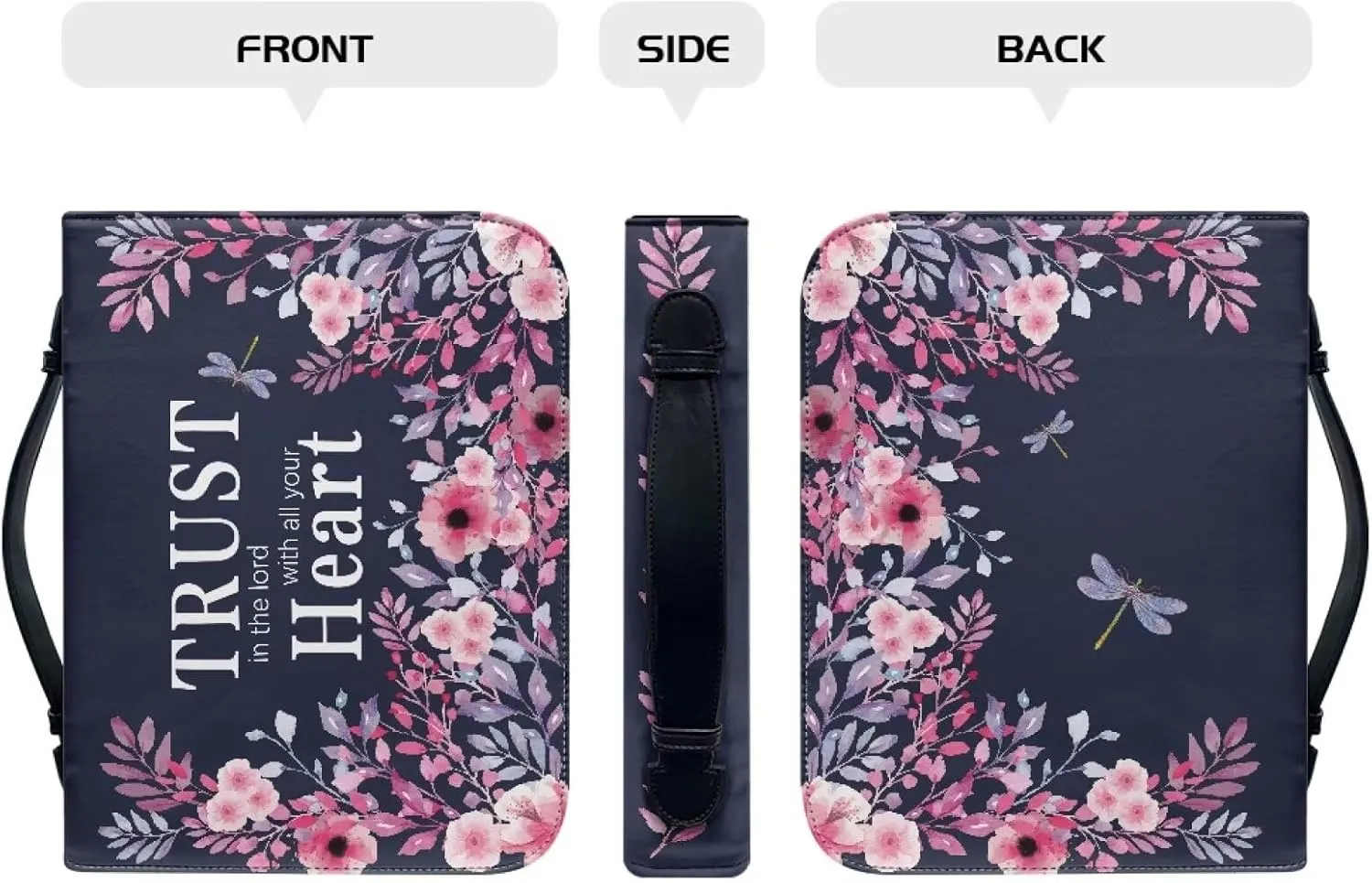 Leather Bible Covers for Women Aesthetic Floral Bible Quotes Bible Carrying Case with Handle