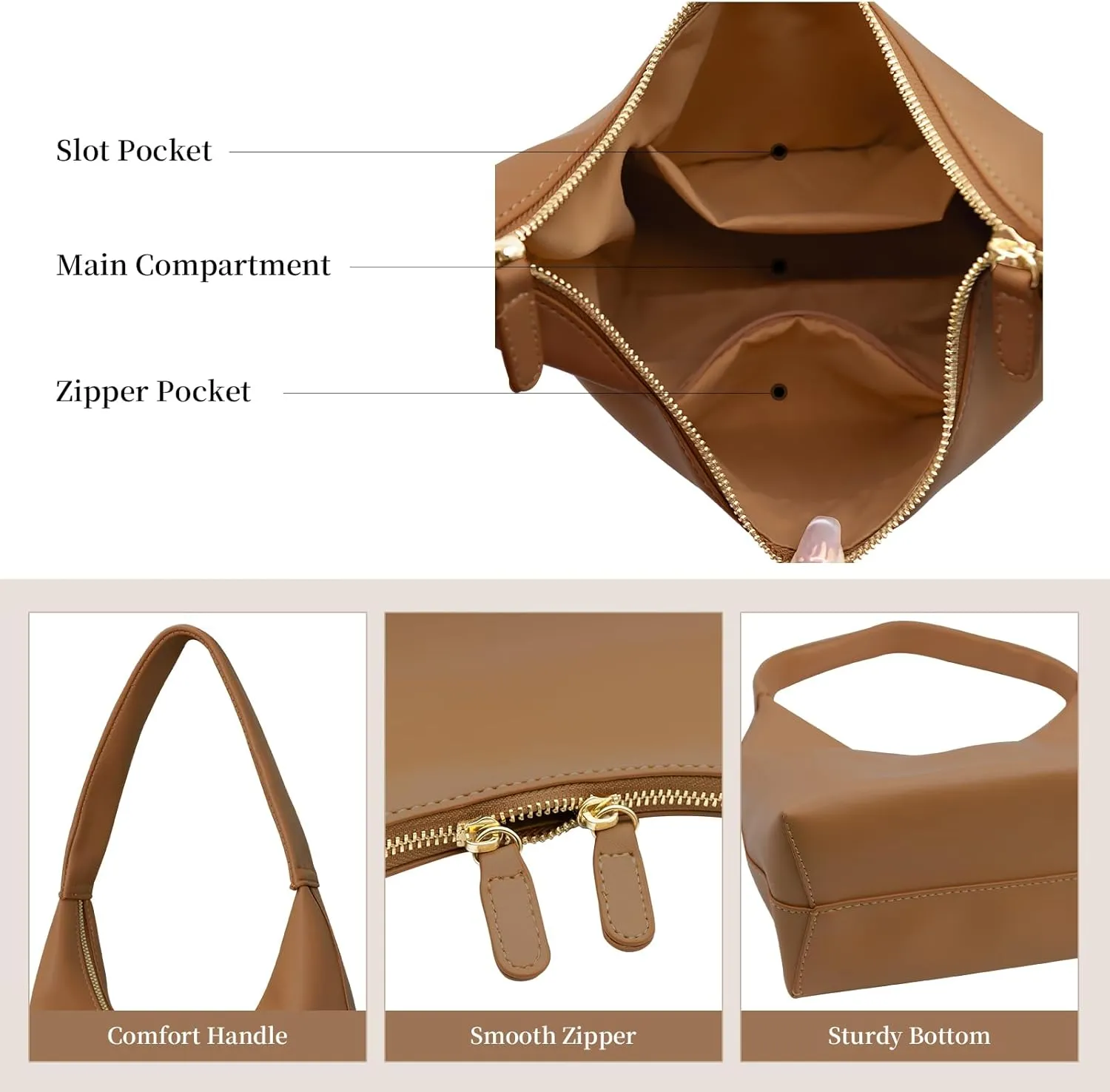 Leather Hobo Bag Small Shoulder Purses for Women Slouchy Tote Handbag Vegan Leather Crescent Bag