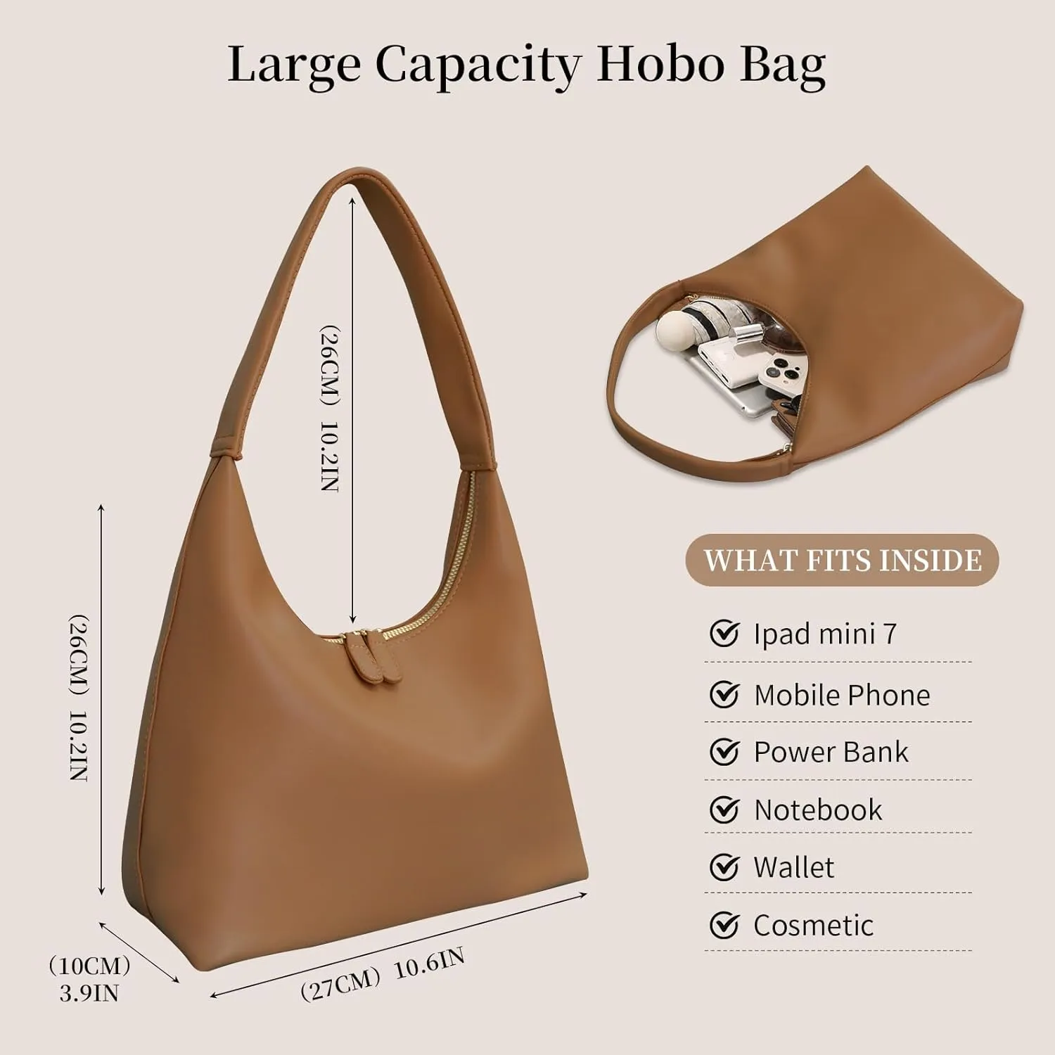 Leather Hobo Bag Small Shoulder Purses for Women Slouchy Tote Handbag Vegan Leather Crescent Bag