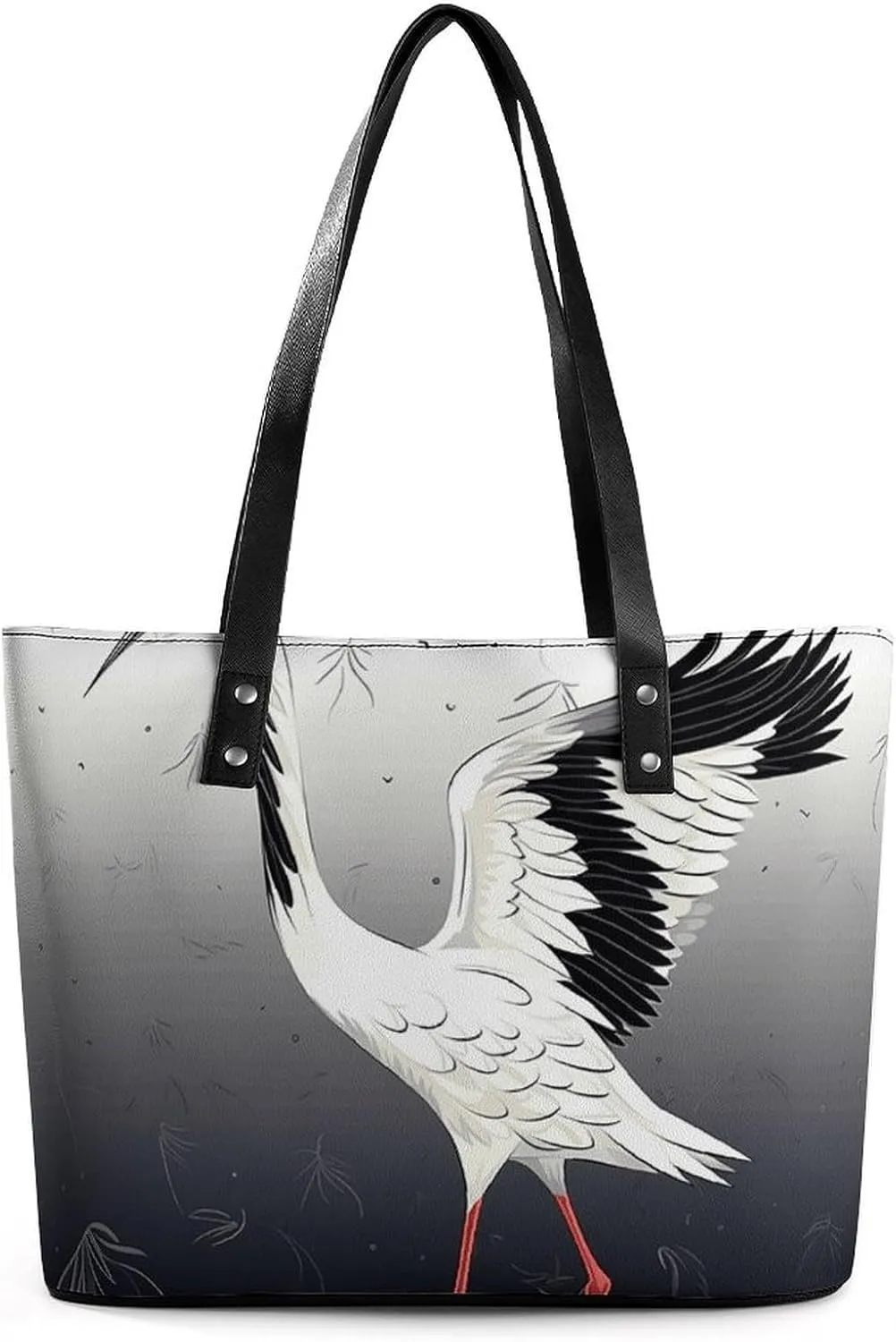 Leather Lady's Handbag,Crane Print Work Handbags,Tote Bags for Women,Shoulder Hobo Handbags,Casual Tote Bag