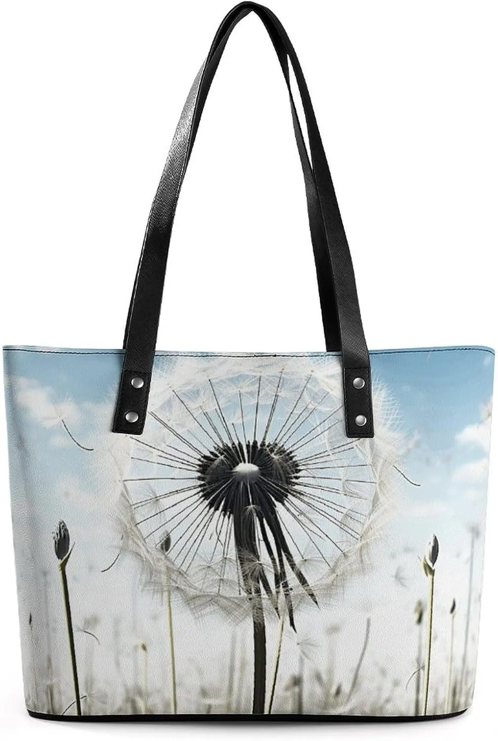 Leather Lady's Handbag,Dandelion Print Work Handbags,Tote Bags for Women,Shoulder Hobo Handbags,Casual Tote Bag