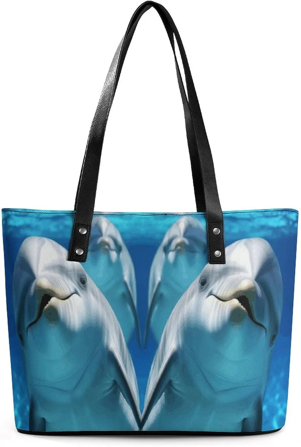 Leather Lady's Handbag,Dolphin with A Smile Print Work Handbags,Tote Bags for Women,Shoulder Hobo Handbags,Casual Tote Bag
