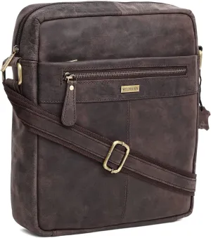 Leather Men's sling Bag I Messenger Bag I Zipper Crossbody Shoulder Satchel Bags for Work Business & Travel, D.Brown Hunter
