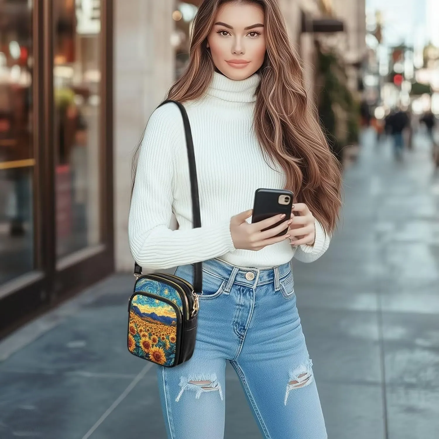 Leather Purse for Women, Leather Shoulder Crossbody Bags Sling Purses Fashion Side Belt Wallet Ladies Sling Bags