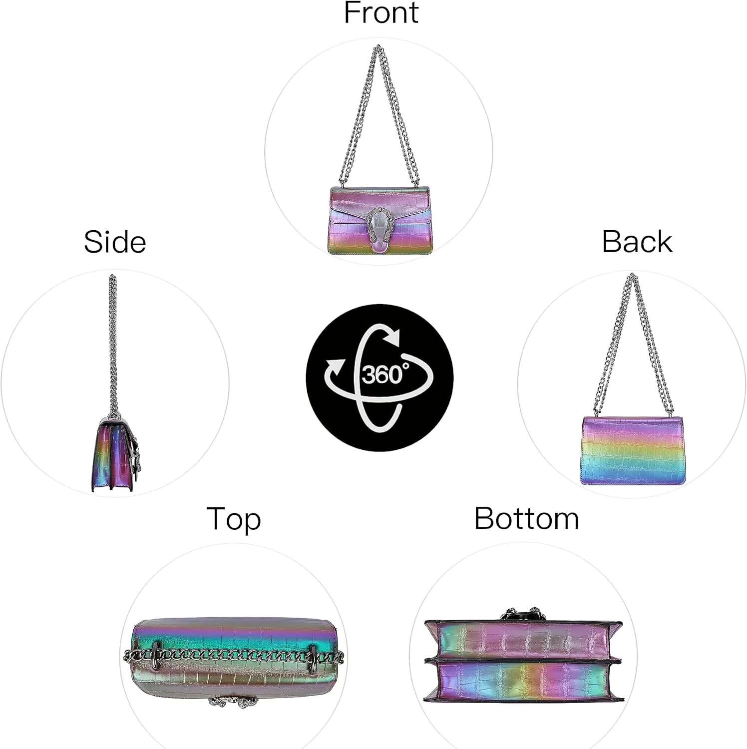 Leather Shoulder Bag Chain Purse for Women - Fashion Crossbody Bags Vintage Snake Print Underarm Bag Square Satchel Handbag