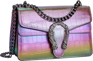 Leather Shoulder Bag Chain Purse for Women - Fashion Crossbody Bags Vintage Snake Print Underarm Bag Square Satchel Handbag