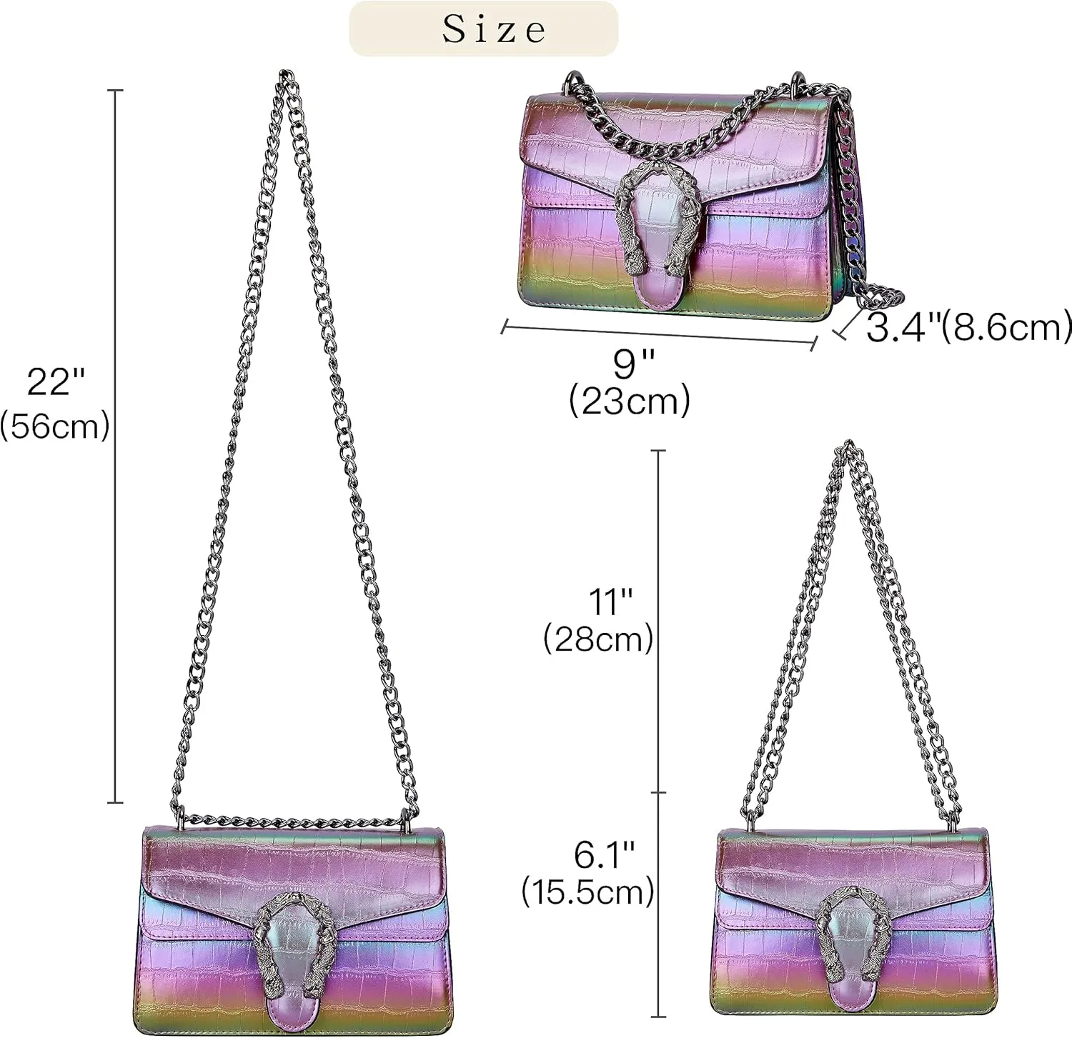 Leather Shoulder Bag Chain Purse for Women - Fashion Crossbody Bags Vintage Snake Print Underarm Bag Square Satchel Handbag