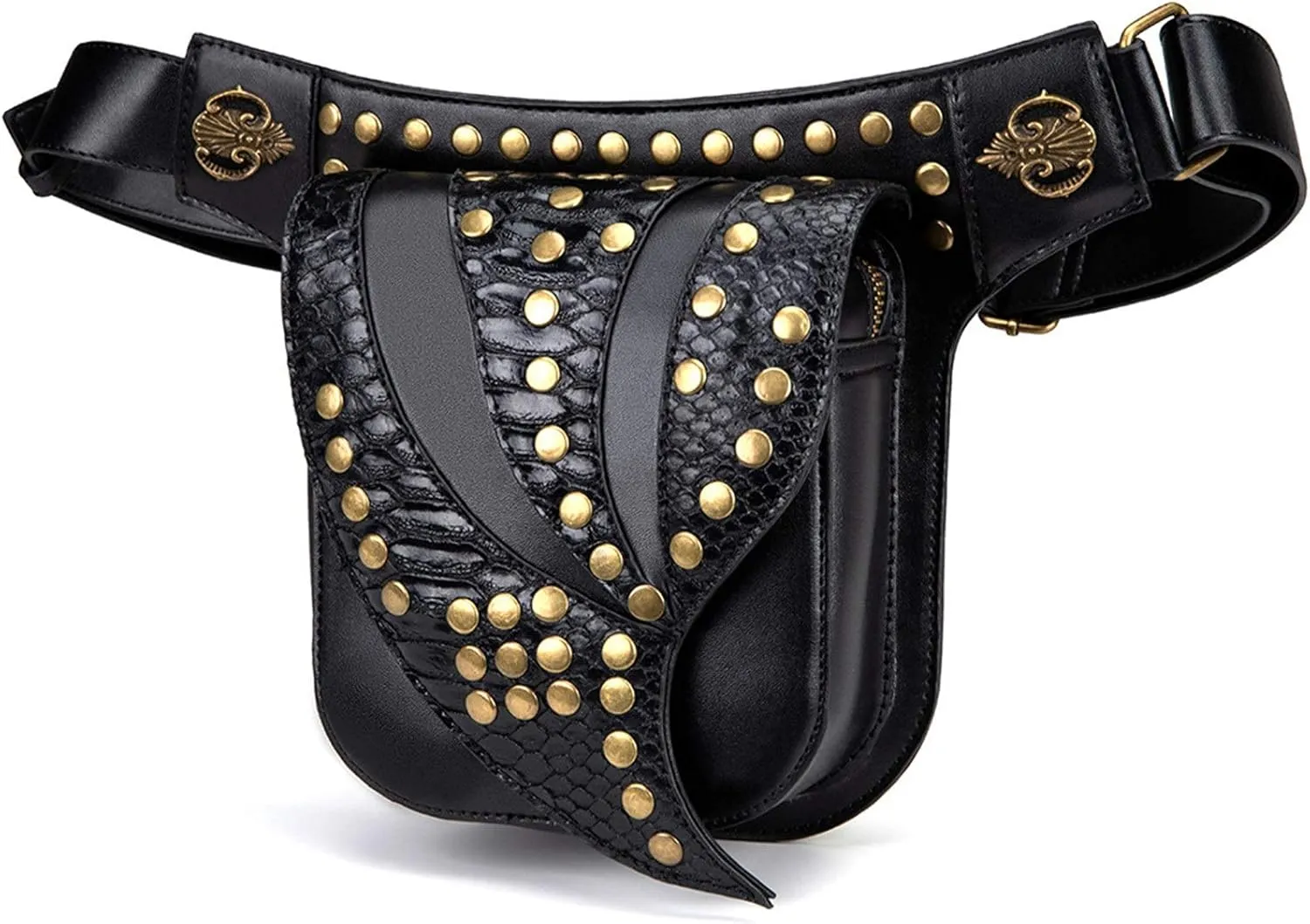 Leather Steampunk Bag Steampunk Locomotive Bag Shoulder Messenger Bag for Hiking Camping Trekking, Black
