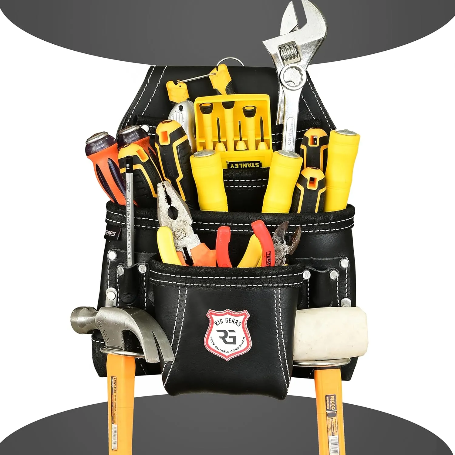 Leather Tool Belt for Electrician Tool Pouch Bags|10 Pocket Carpenter Tools,Construction,Framers,Electrician Tool Belt Pouches|2X Metal Hammer Holder|Heavy Duty Leather Tool Pouch