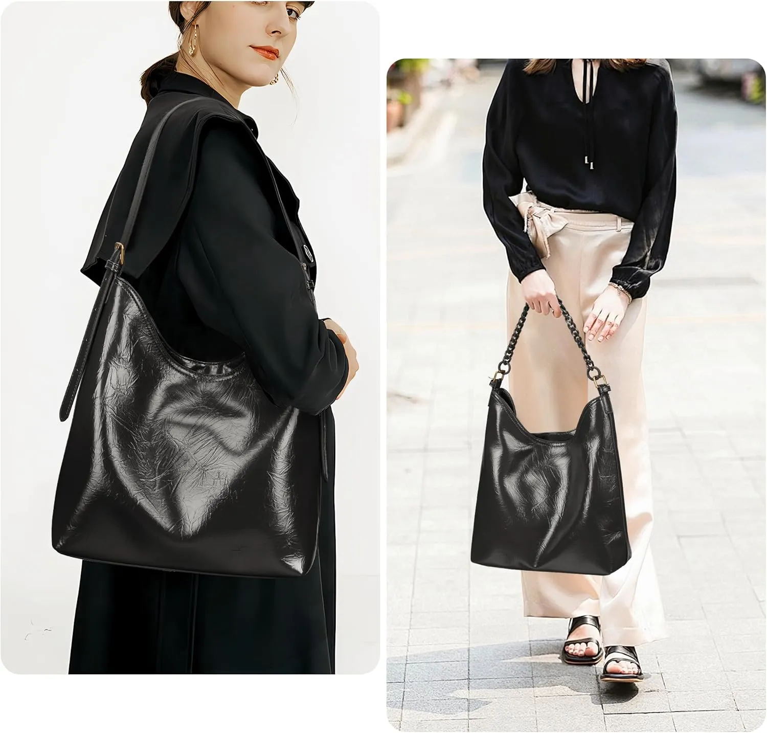 Leather Tote Bag for Women, Hobo Bags Large Capacity Shoulder Handbag Slouchy Tote Purses with 2 Adjustable Straps