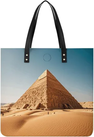 Leather Tote Shoulder Handbag Egyptian Pyramid in Desert Tote Bag for Woman Shopping Bags for Work Travel