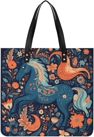 Leather Tote Shoulder Handbag Playful Pony Tote Bag for Woman Shopping Bags for Work Travel