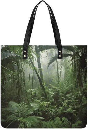 Leather Tote Shoulder Handbag Tropical Rainforest Tote Bag for Woman Shopping Bags for Work Travel