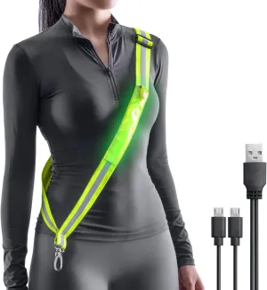 LED Belt Reflective Sash for Walking at Night, High Visibility Adjustable Night Running Safety Gear Rechargeable LED Light Up Running Belt Reflective Gear for Runners Walkers Men Women