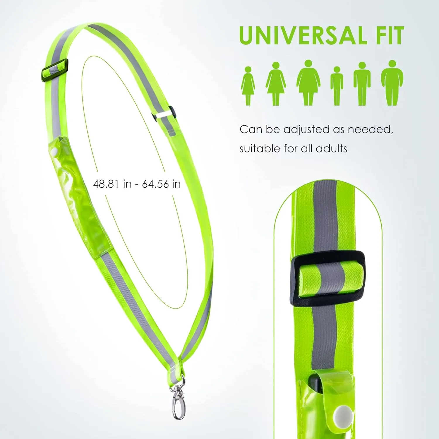LED Belt Reflective Sash for Walking at Night, High Visibility Adjustable Night Running Safety Gear Rechargeable LED Light Up Running Belt Reflective Gear for Runners Walkers Men Women
