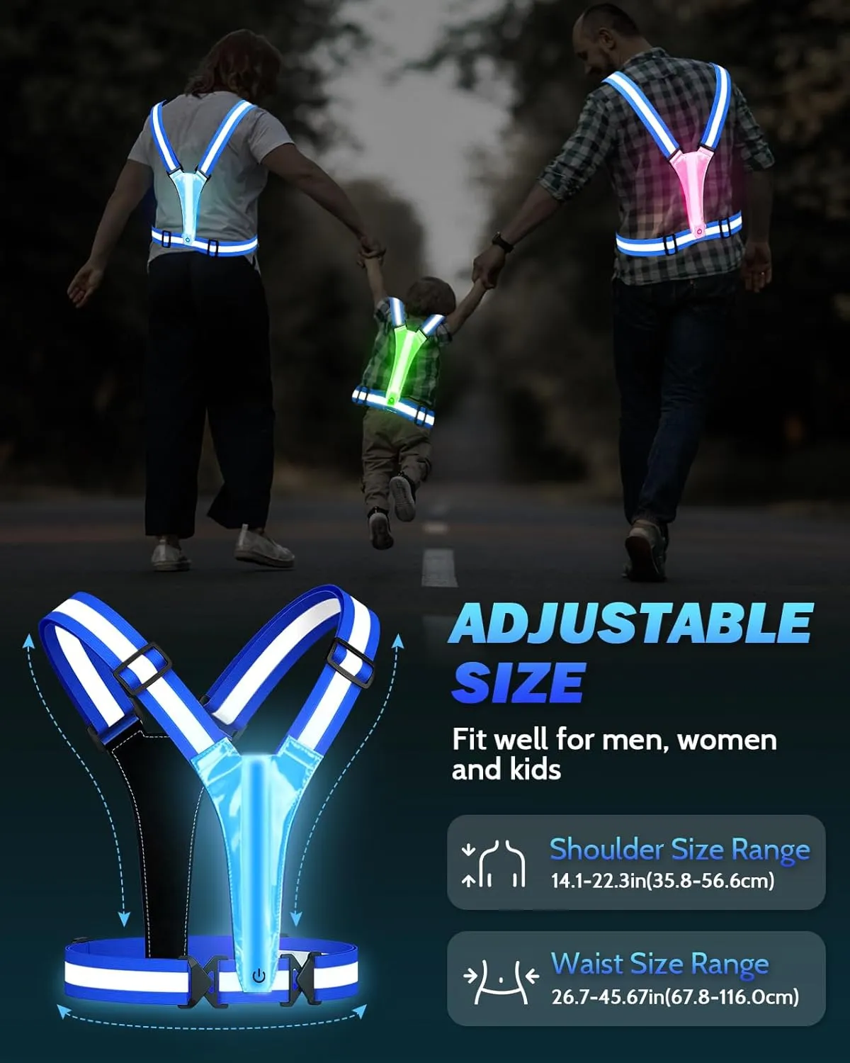 LED Reflective Running Vest, 5 Colors Light Up Running Vest,Rechargeable Running Gear for Men & Women