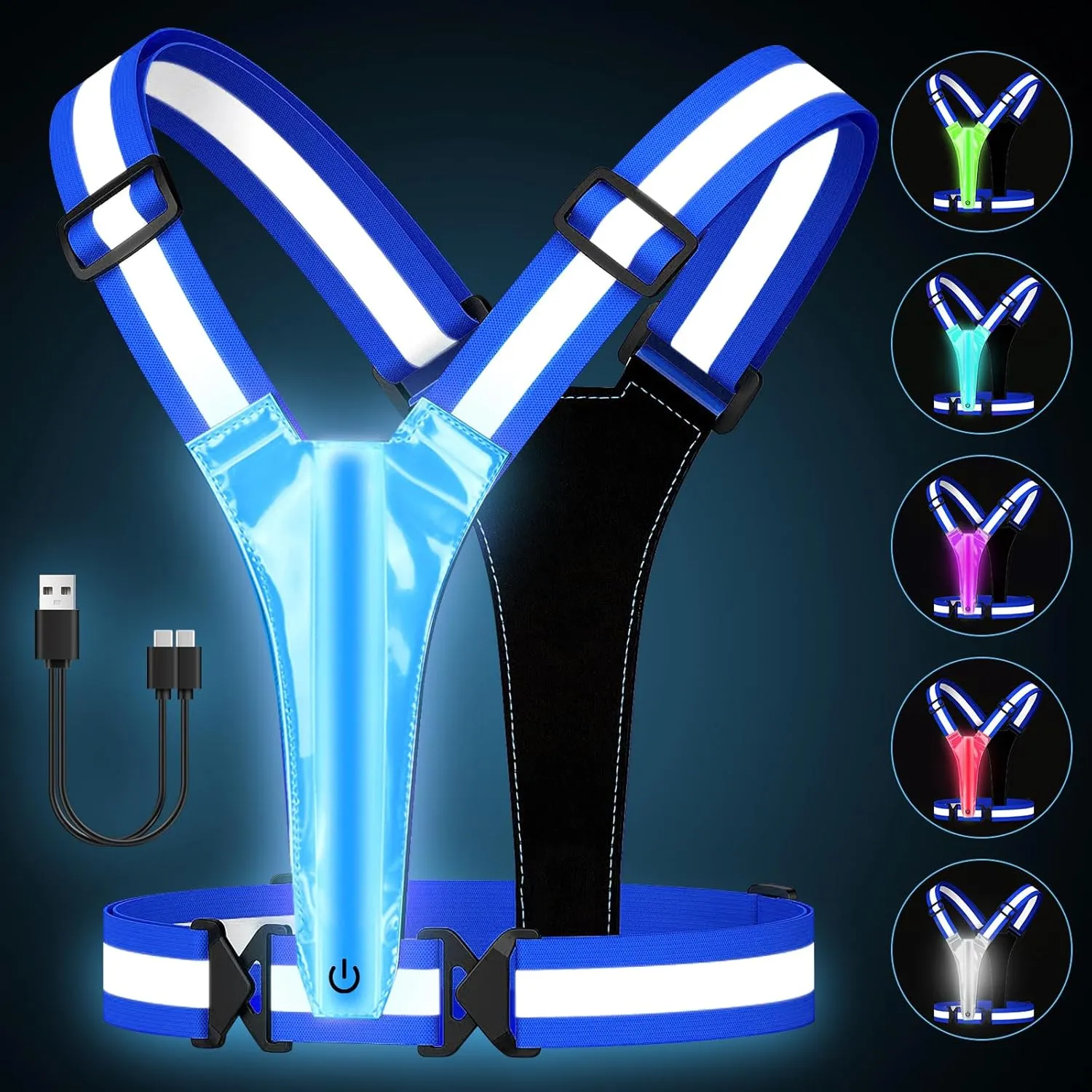LED Reflective Running Vest, 5 Colors Light Up Running Vest,Rechargeable Running Gear for Men & Women