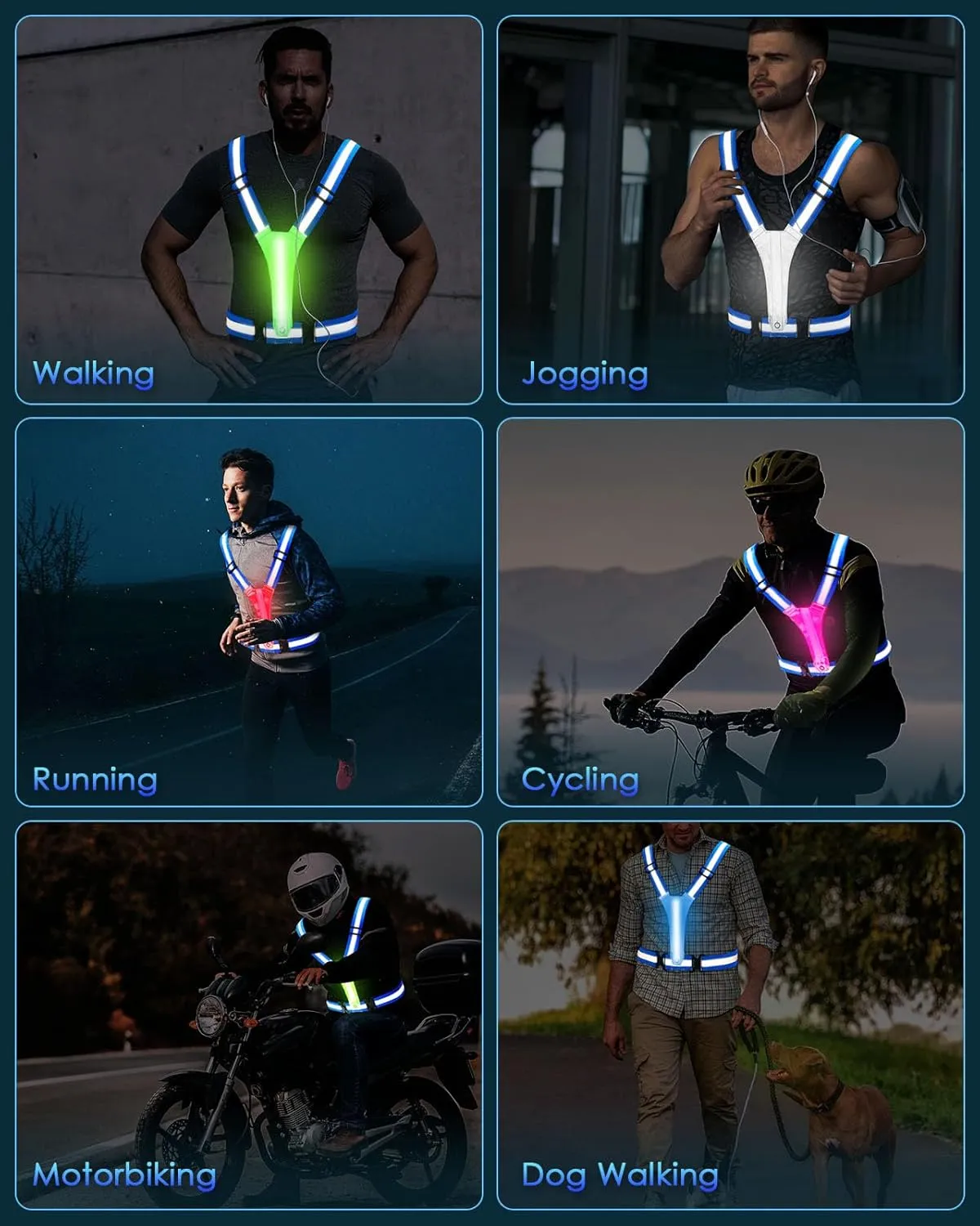 LED Reflective Running Vest, 5 Colors Light Up Running Vest,Rechargeable Running Gear for Men & Women
