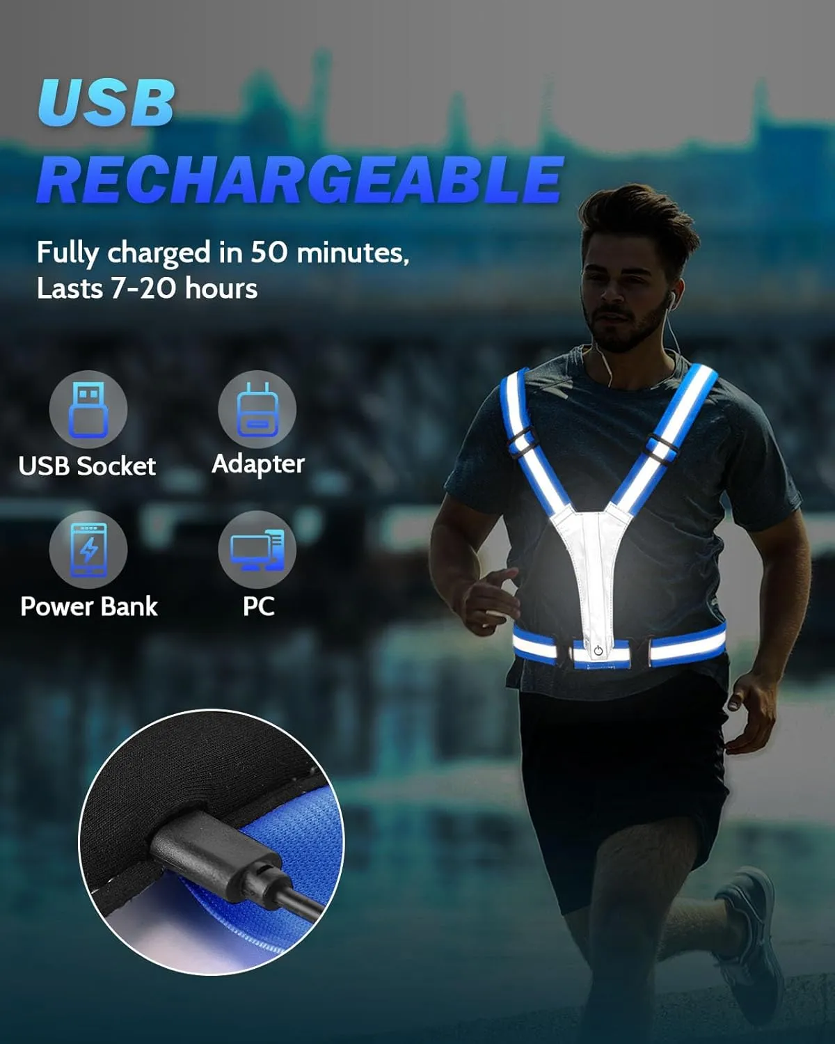 LED Reflective Running Vest, 5 Colors Light Up Running Vest,Rechargeable Running Gear for Men & Women