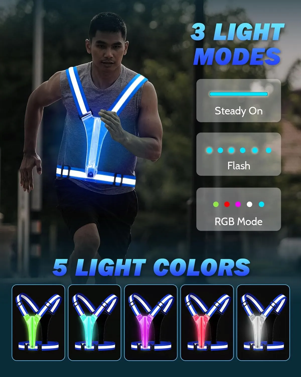 LED Reflective Running Vest, 5 Colors Light Up Running Vest,Rechargeable Running Gear for Men & Women