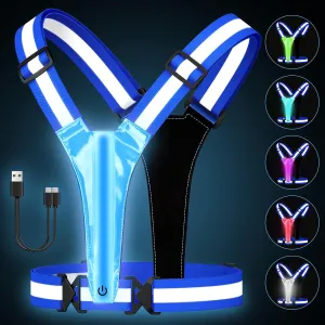 LED Reflective Running Vest, 5 Colors Light Up Running Vest,Rechargeable Running Gear for Men & Women