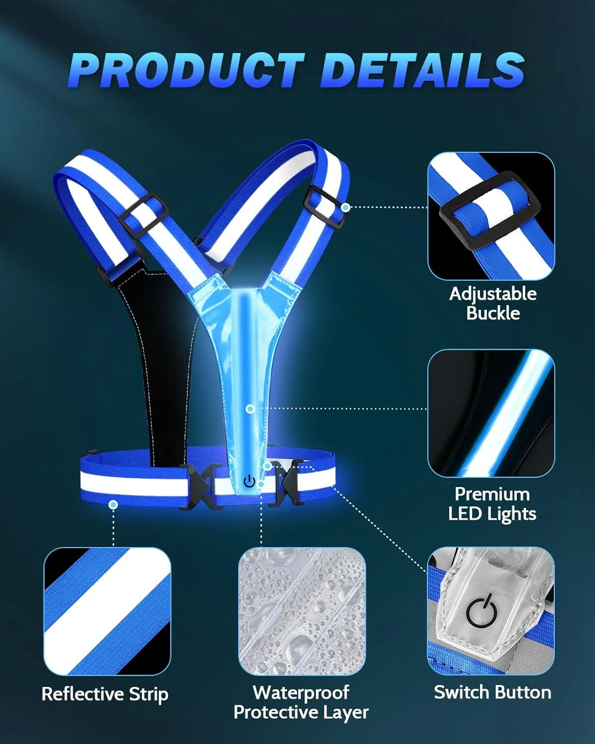 LED Reflective Running Vest, 5 Colors Light Up Running Vest,Rechargeable Running Gear for Men & Women