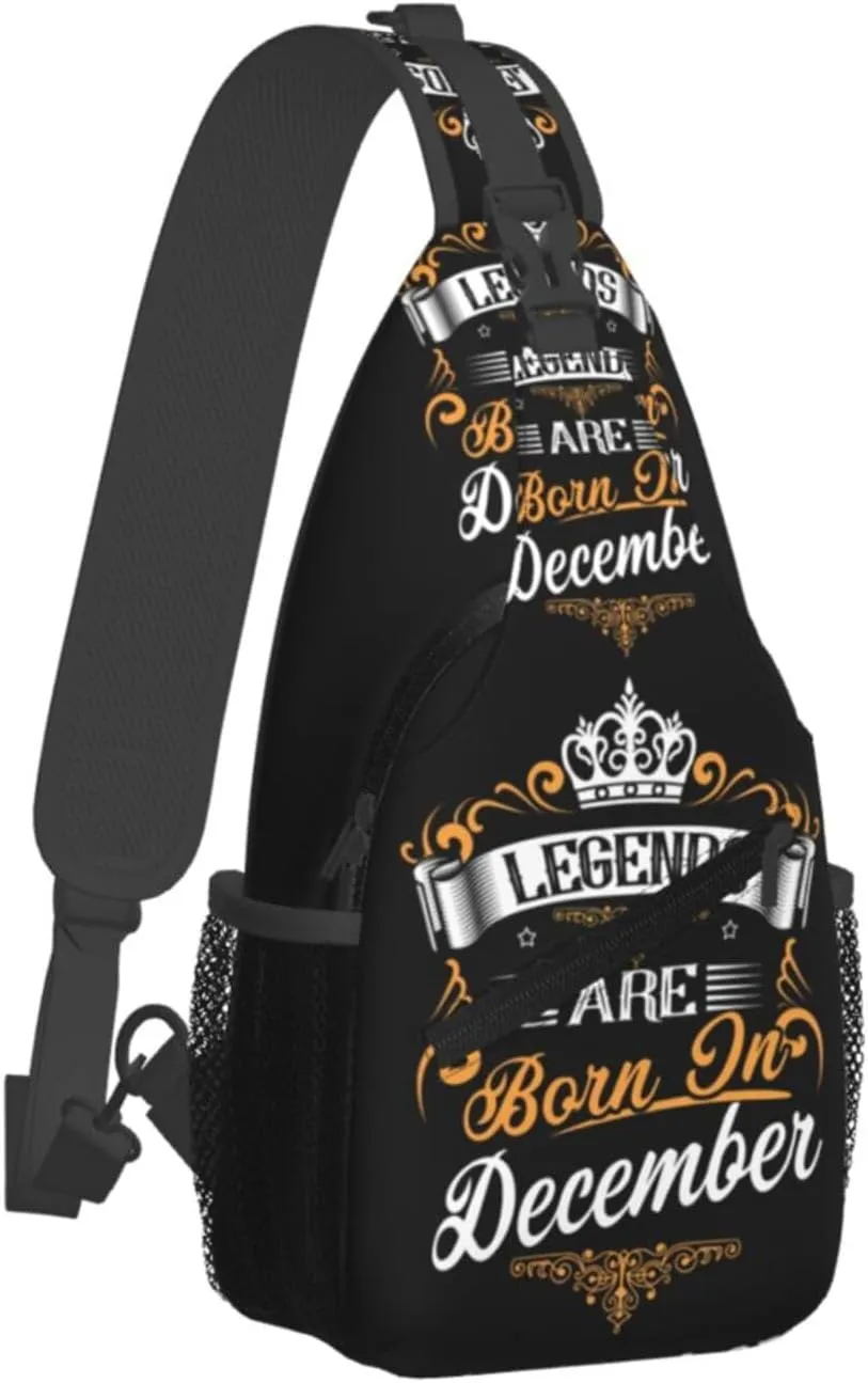 Legends Are Born In December Crown Crossbody Bag Cross Chest Bag Adjustable Sling Backpack Sports Gym Shoulder Bags Travel Cycling Daypack Diagonally Casual Rucksack
