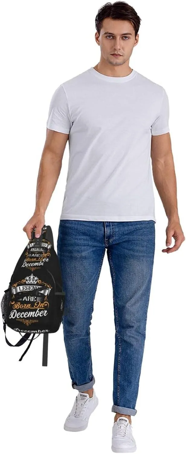 Legends Are Born In December Crown Crossbody Bag Cross Chest Bag Adjustable Sling Backpack Sports Gym Shoulder Bags Travel Cycling Daypack Diagonally Casual Rucksack